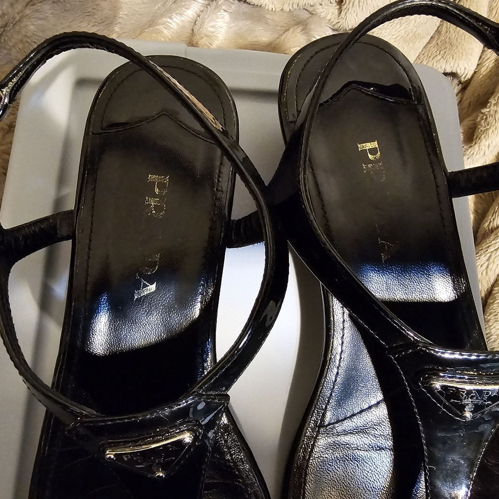 AUTHENTIC PRADA Black sandal wedges size 38 - Picture 3 of 6